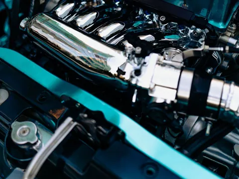 Detailed view of a vehicle engine and metal components