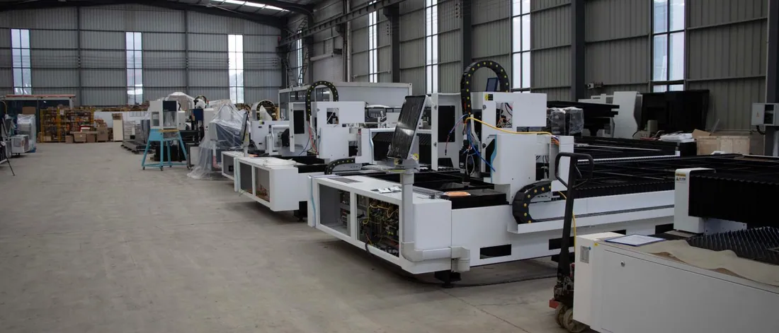 Row of industrial machines inside a workshop